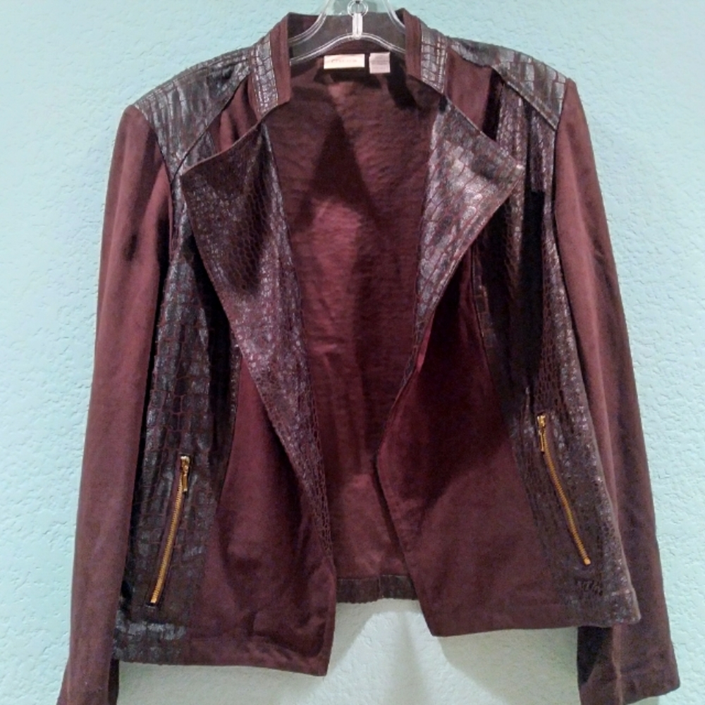 Chico's Cheetah Animal Print Jacket 85% Polyester Size 1 or M